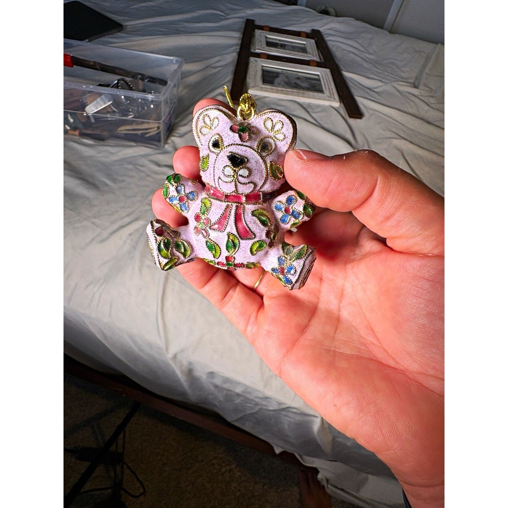 Beautiful Cloisonné Bear Christmas Ornament